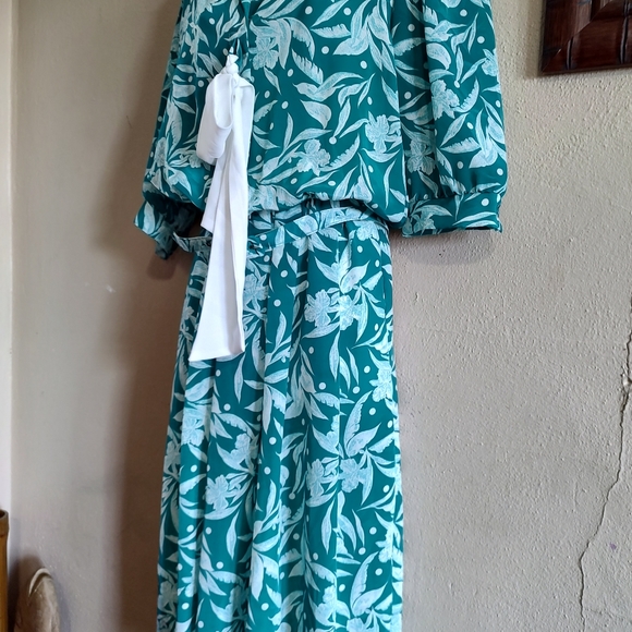 Vintage 80's Teal Hawaiian Print Dress Breli Original SZ Small - Large Range - Picture 4 of 15